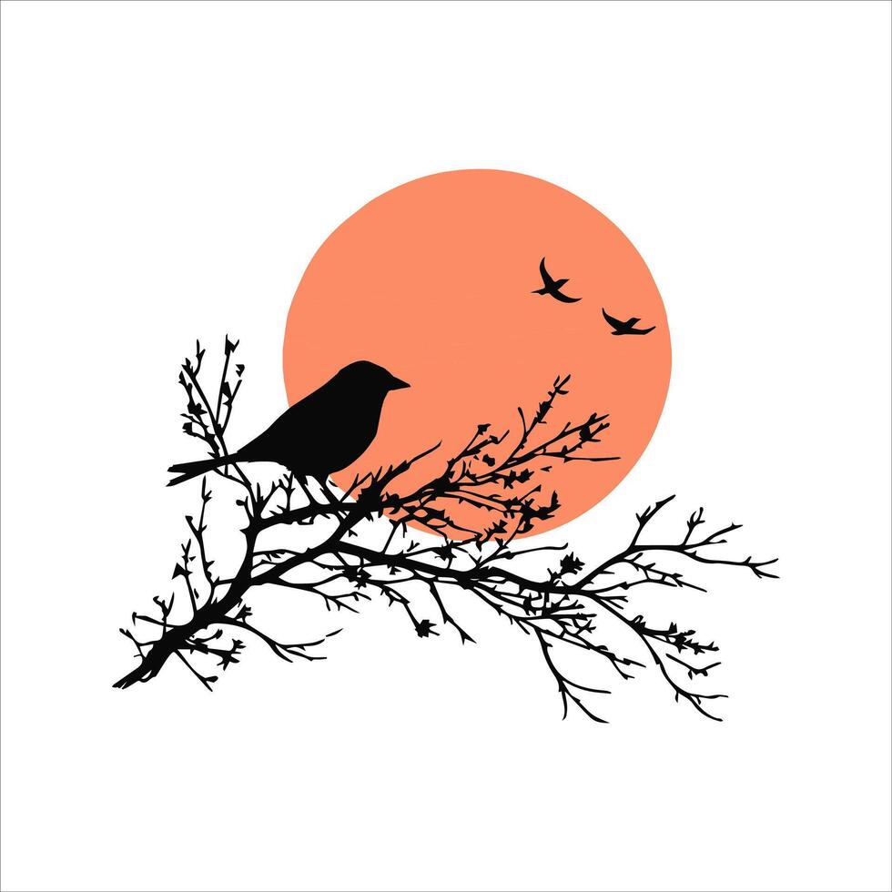 A Sunset With a bird silhouette EPS file vector