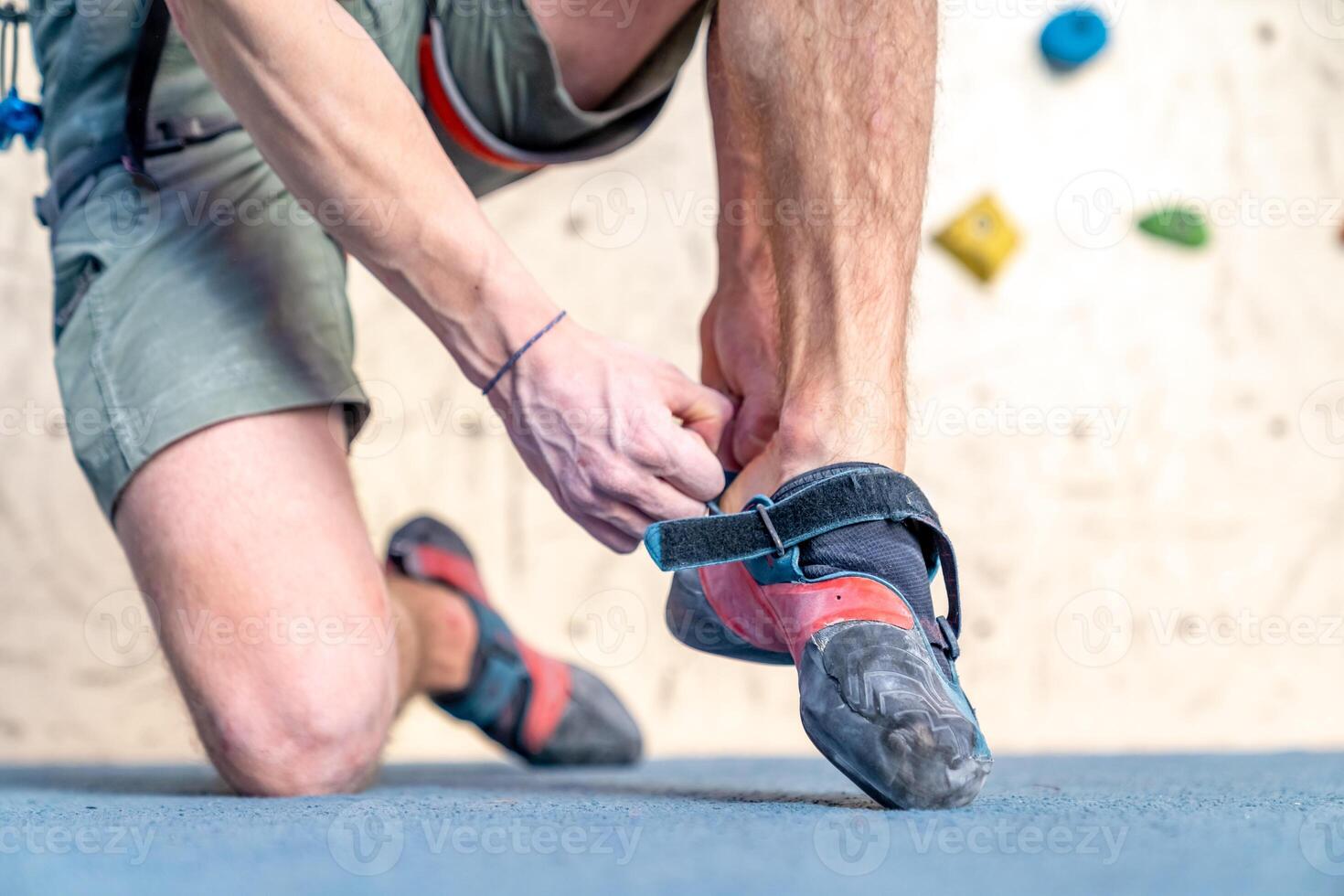 climbing shoes of an athlete in a climbing center photo