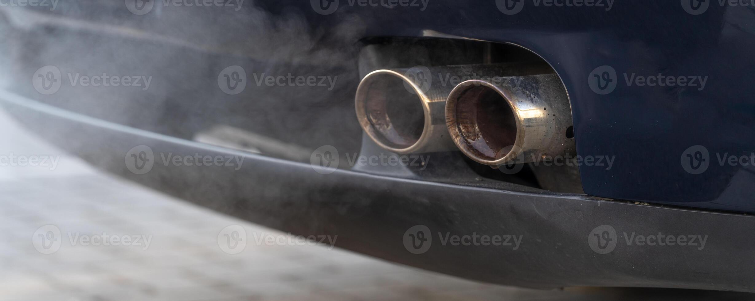 smoke from the exhaust of a car with a gasoline engine, banner with copy space photo
