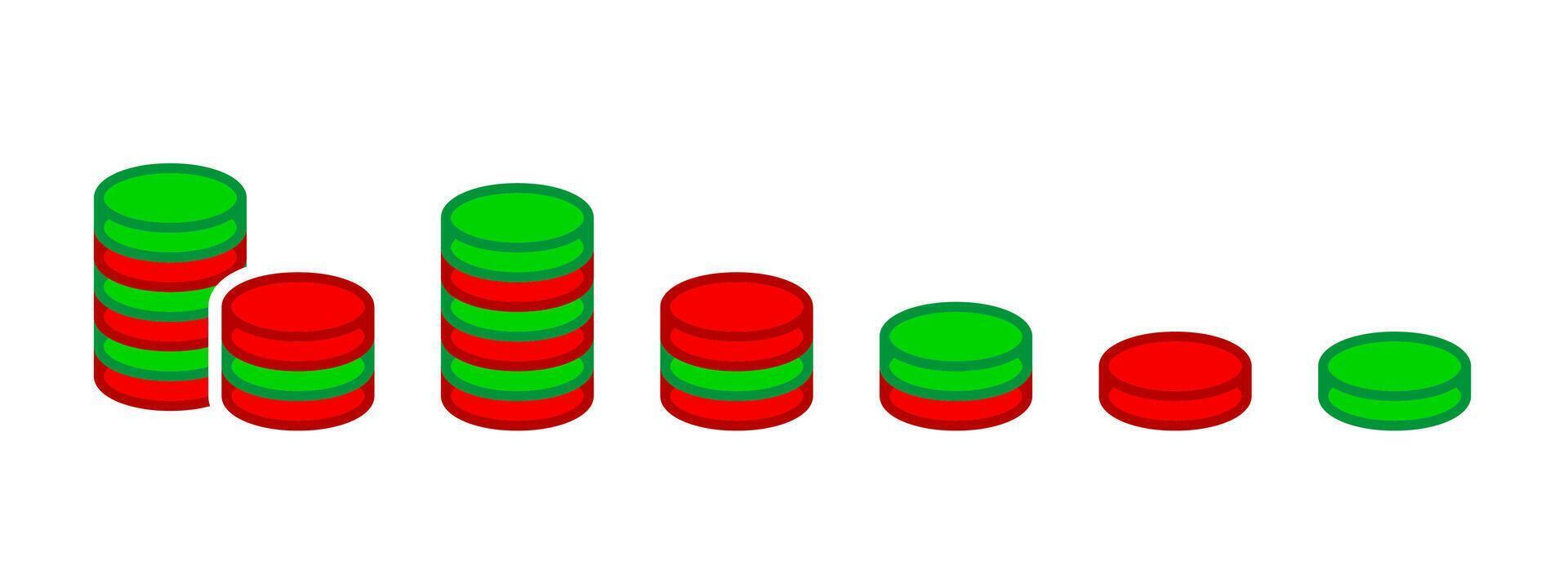 Green and red casino coin icon. Poker chips stack sign. Game money symbol. vector