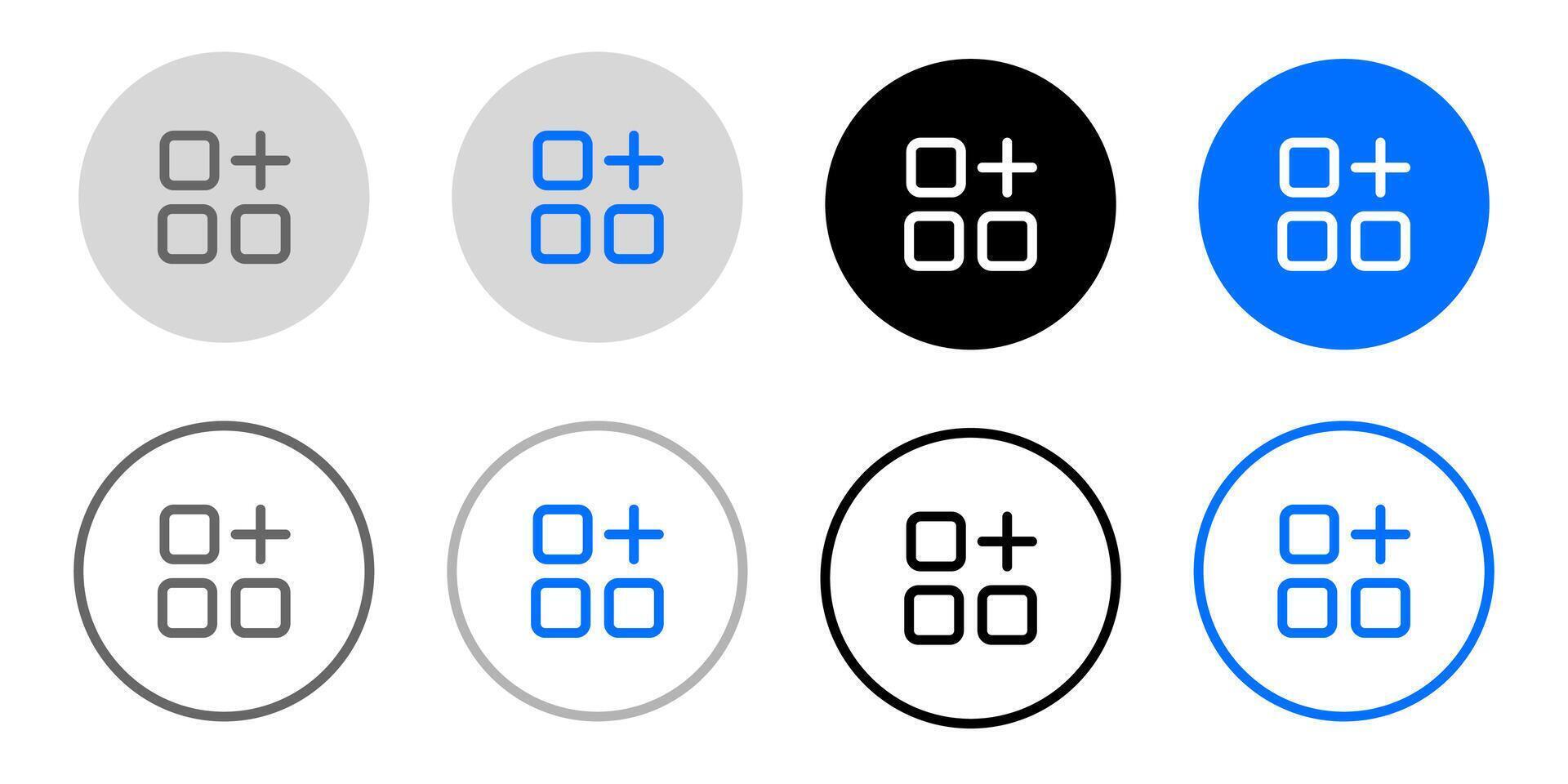 Category icon. menu other web sign. Add Option square symbol. Application interface pictogram. Grey, blue and black button. vector