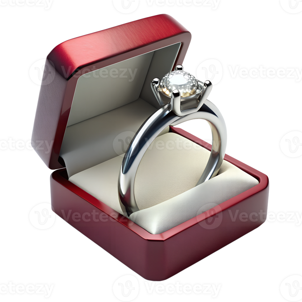 Luxury engagement ring with diamond in box, transparent png