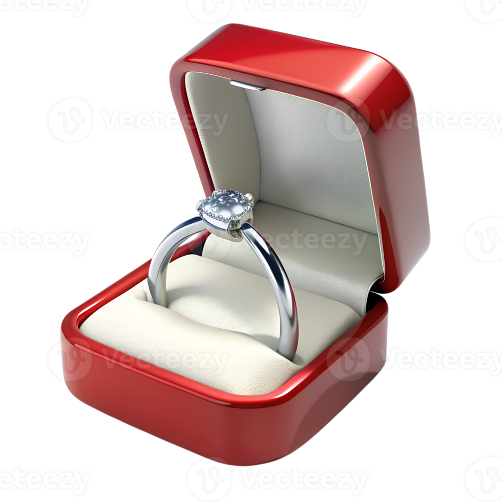 Red box with diamond ring for proposal, transparent png