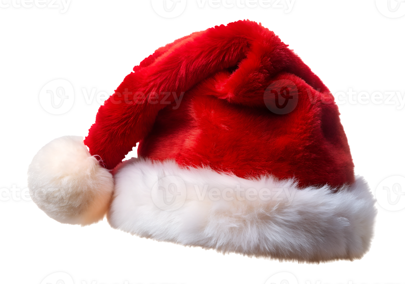 Traditional santa hat with soft white fur, transparent png