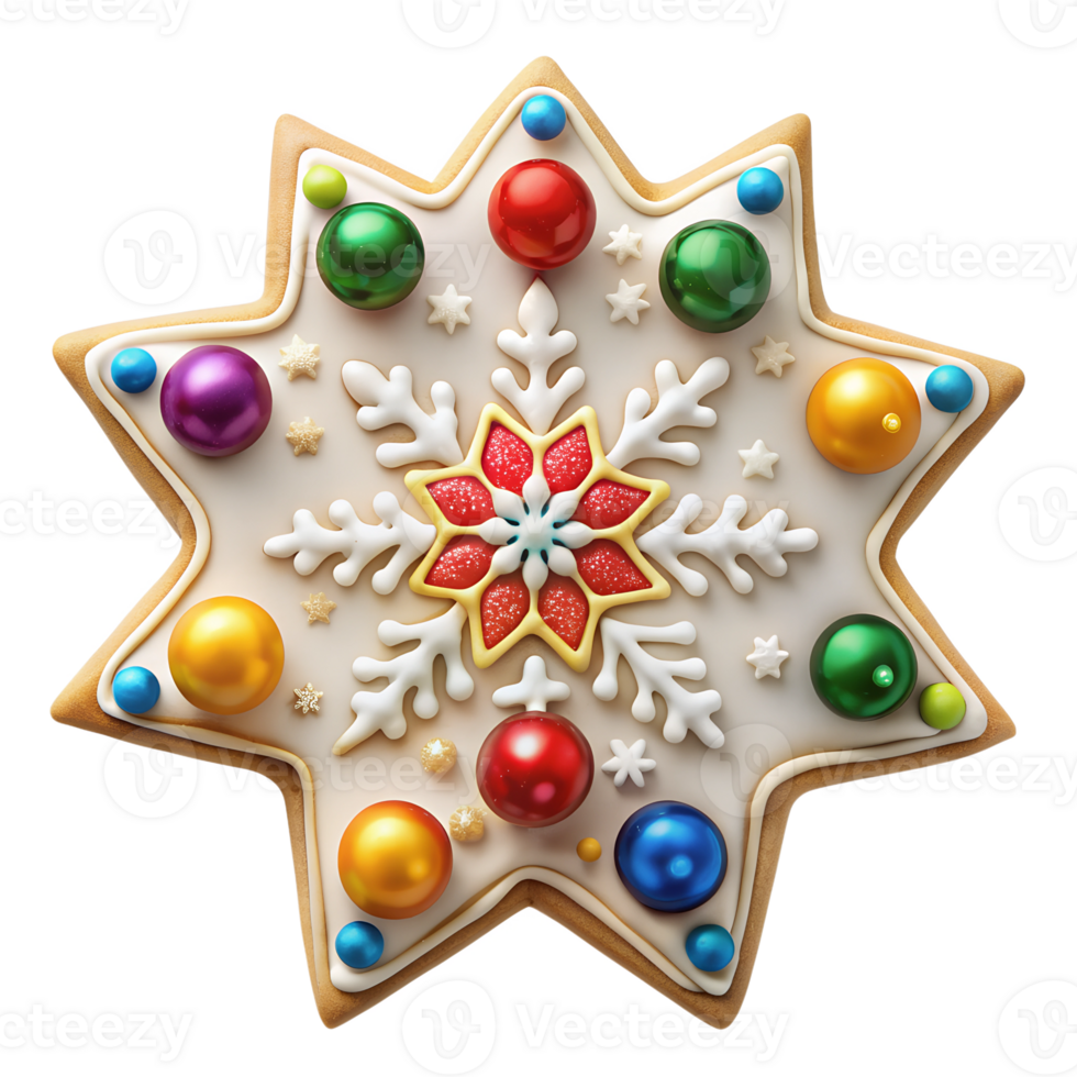 Decorative star-shaped christmas cookie with snowflake design, transparent png