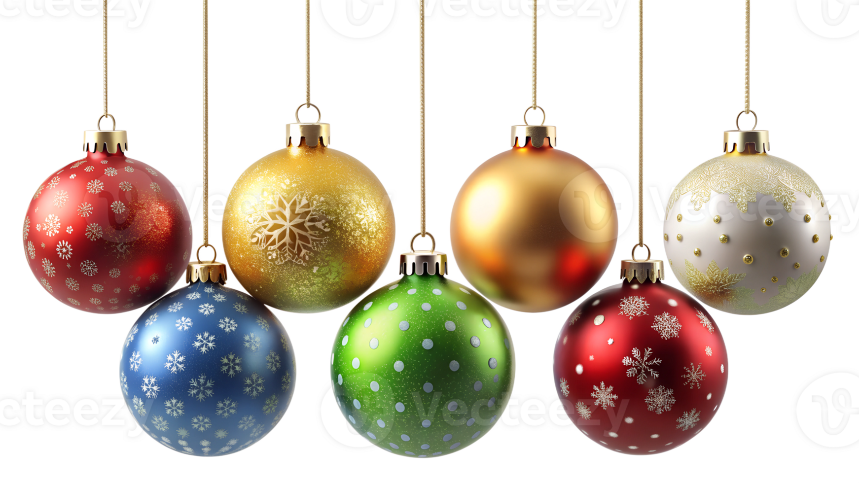 Christmas baubles with snowflakes in festive colors, transparent png