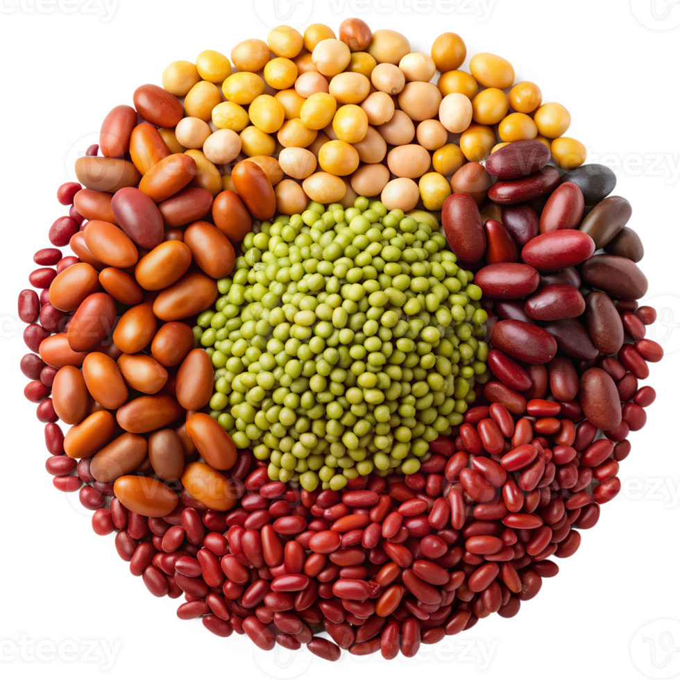 Different types of beans and legumes arranged, transparent png