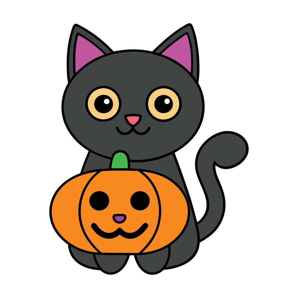 Halloween cat with pumpkin illustration vector