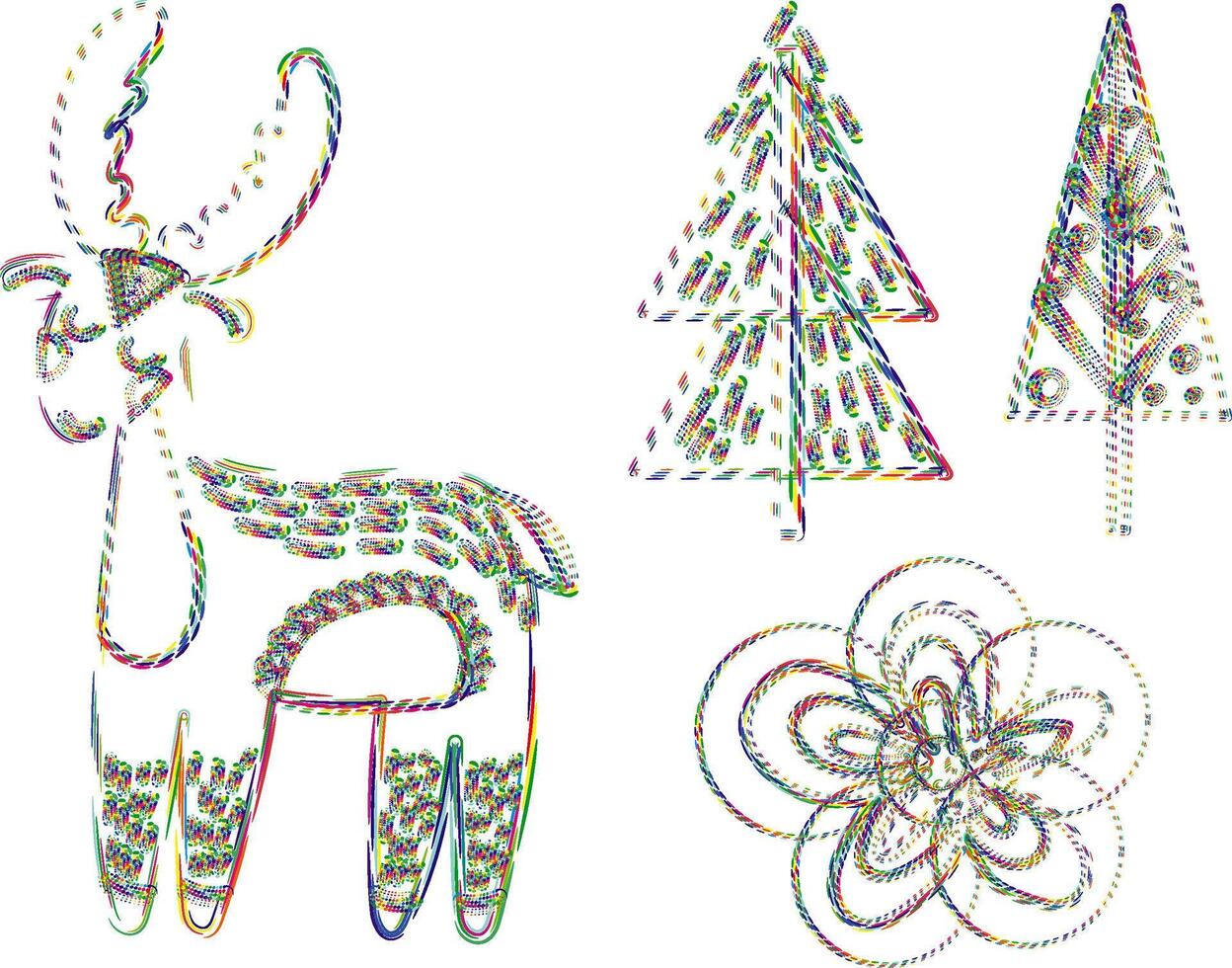 geometric Christmas icons, stars, tree and various others in full color vector