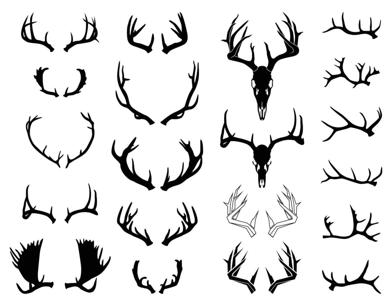 Silhouettes of antlers and deer skulls, geometric antlers vector