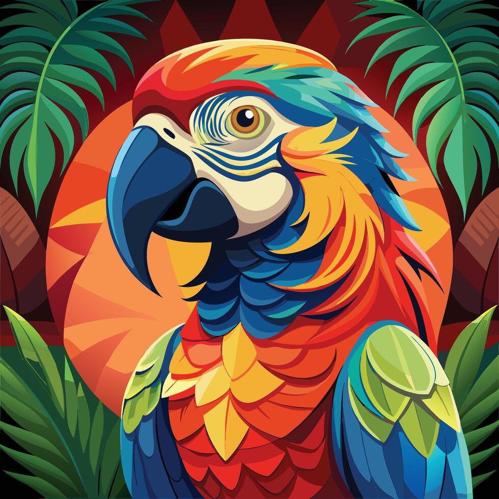 a beautiful green colorful parrot, flower, wings vector