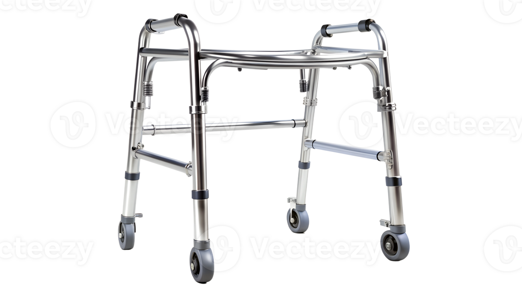 Lightweight foldable walker with wheels for elderly support isolated transparent png