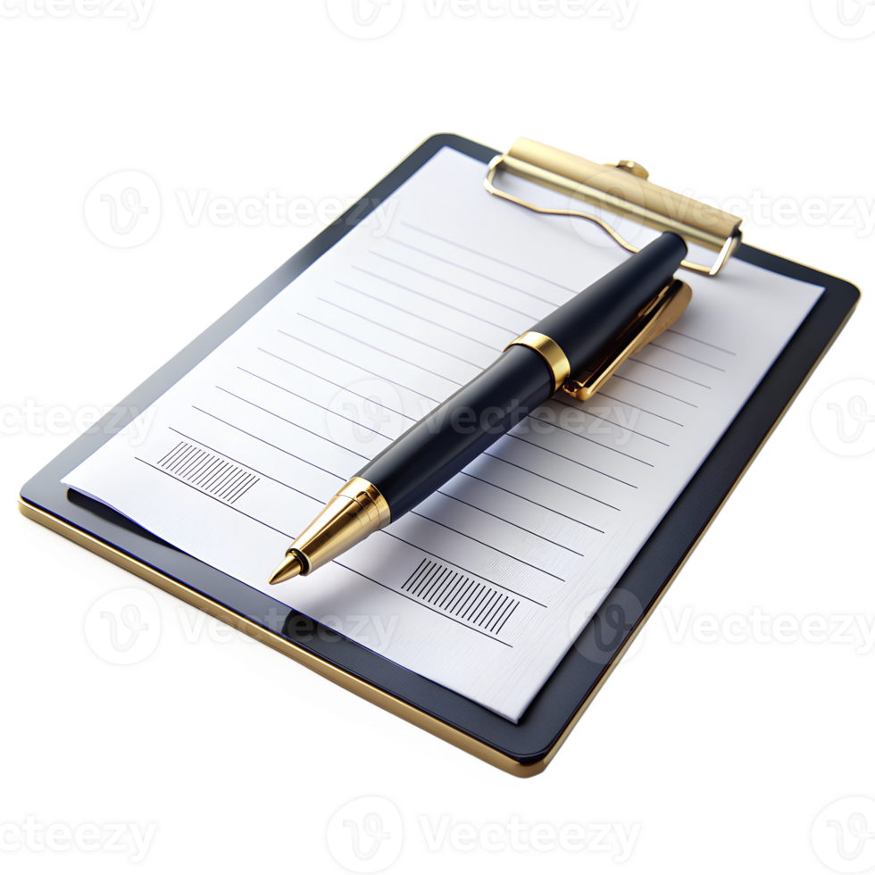 Clipboard with pen ready for signature, isolated on transparent background png