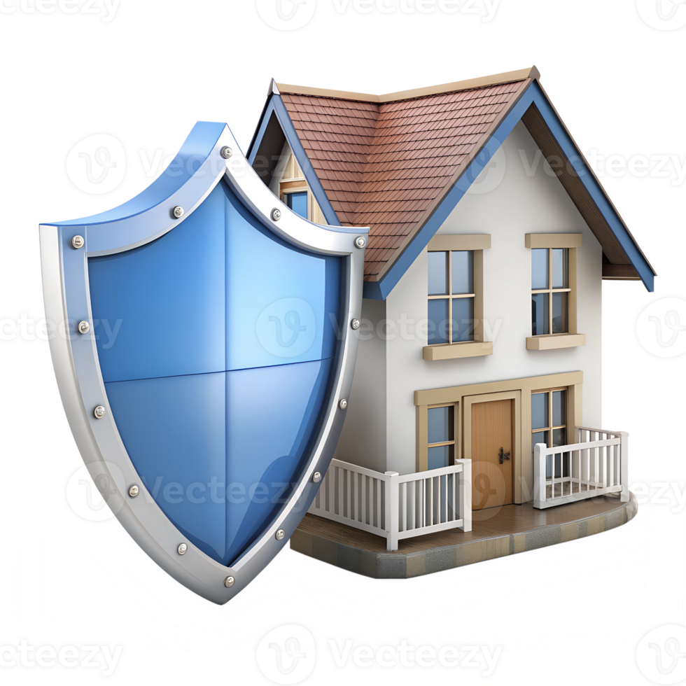 House with blue shield security concept, isolated on transparent background png