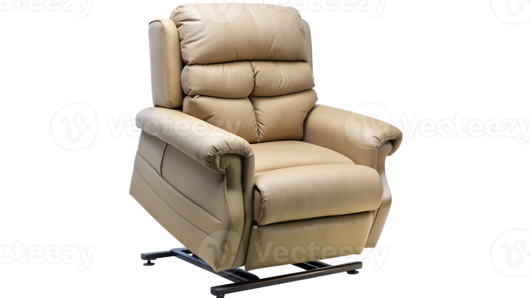 Beige leather recliner chair in lifting position isolated transparent png