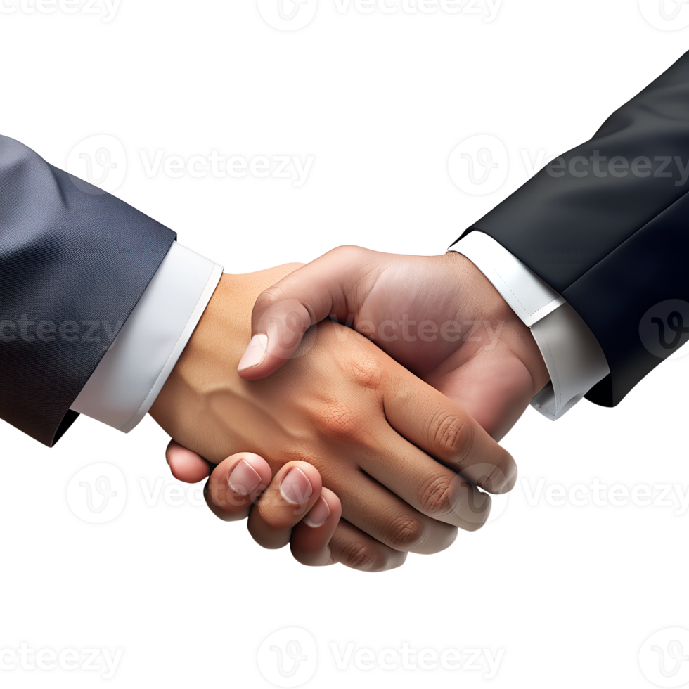 Close-up handshake between business partners, deal agreement, isolated on transparent background png