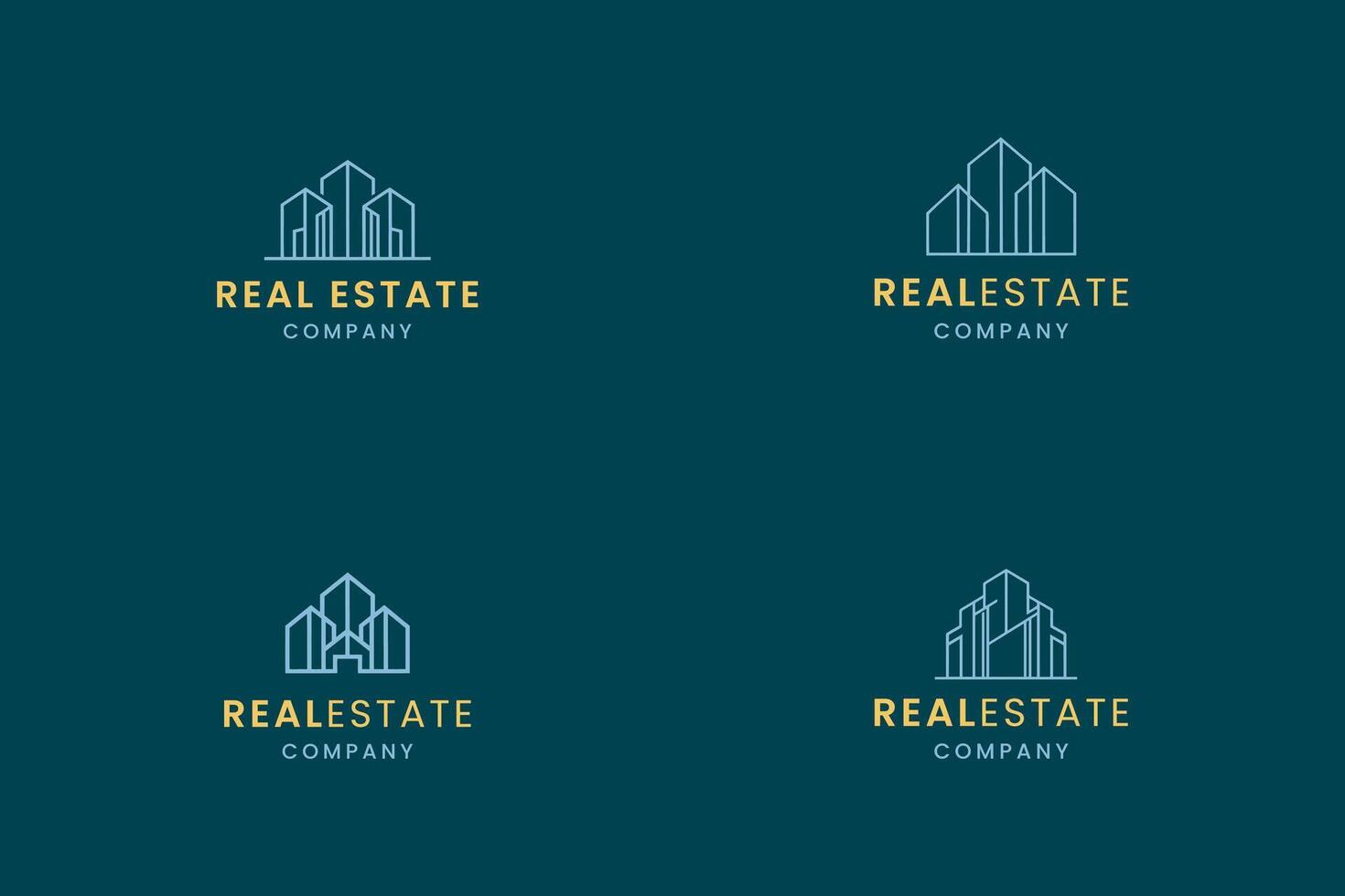 Simple logo design for a real estate company featuring modern building illustrations on a teal background vector
