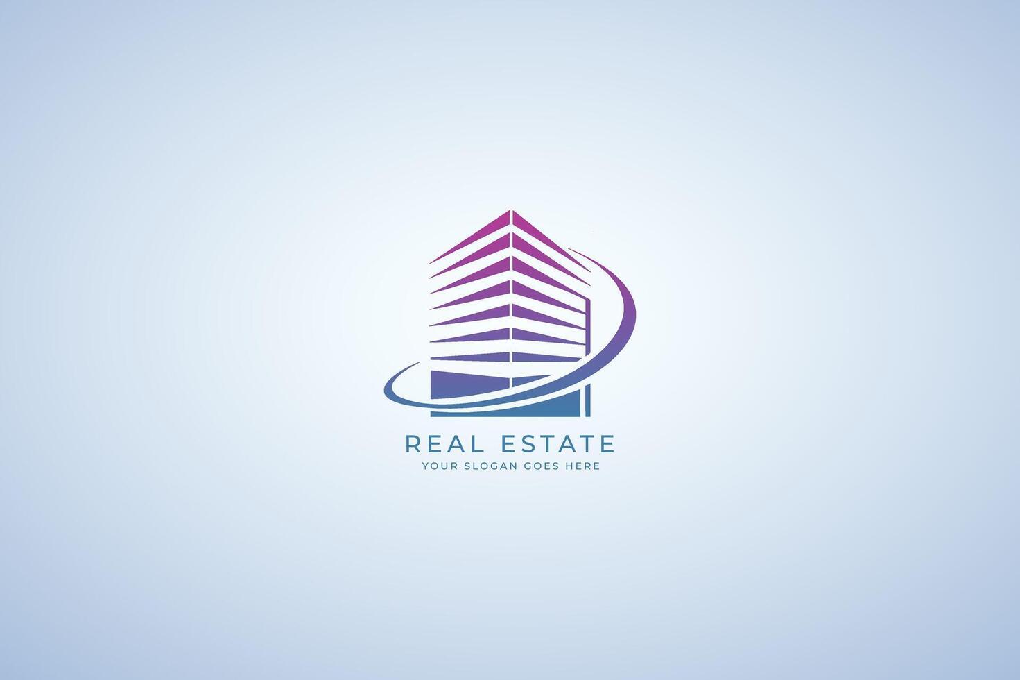 Modern logo design for a real estate company featuring a stylized building and dynamic swirl vector
