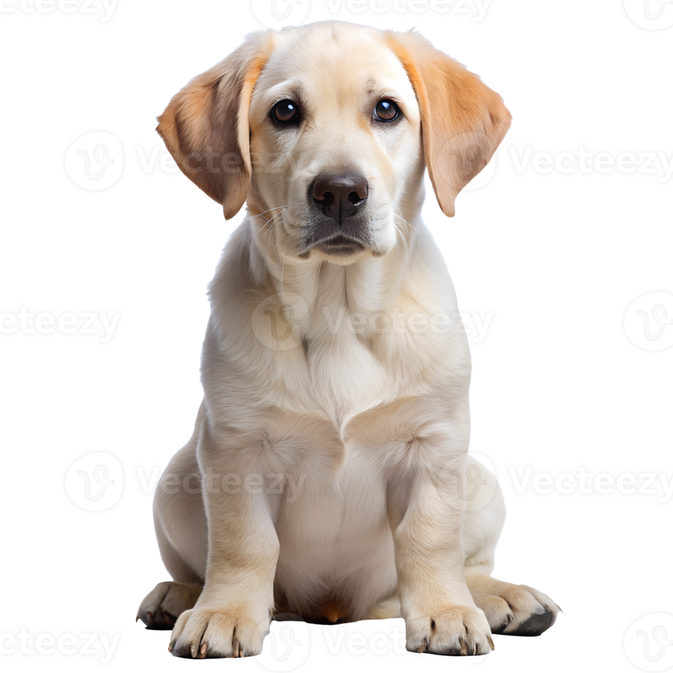 Adorable Labrador retriever puppy sitting and looking forward, transparent png