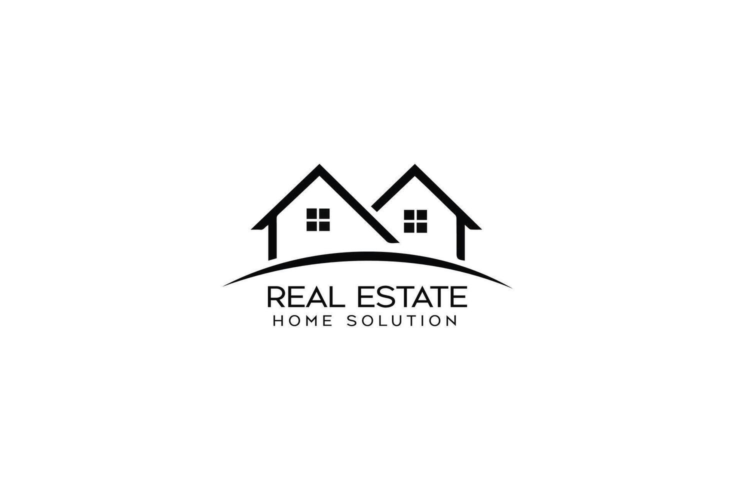 Real estate home solution logo featuring two stylized houses with a curved base vector