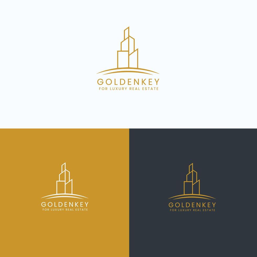Logo design for a luxury real estate company featuring a stylized building in gold and minimalistic colors vector