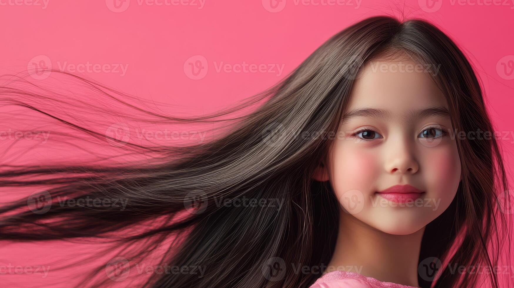 A little girl giggles happily while her hair sways gracefully in the breeze photo