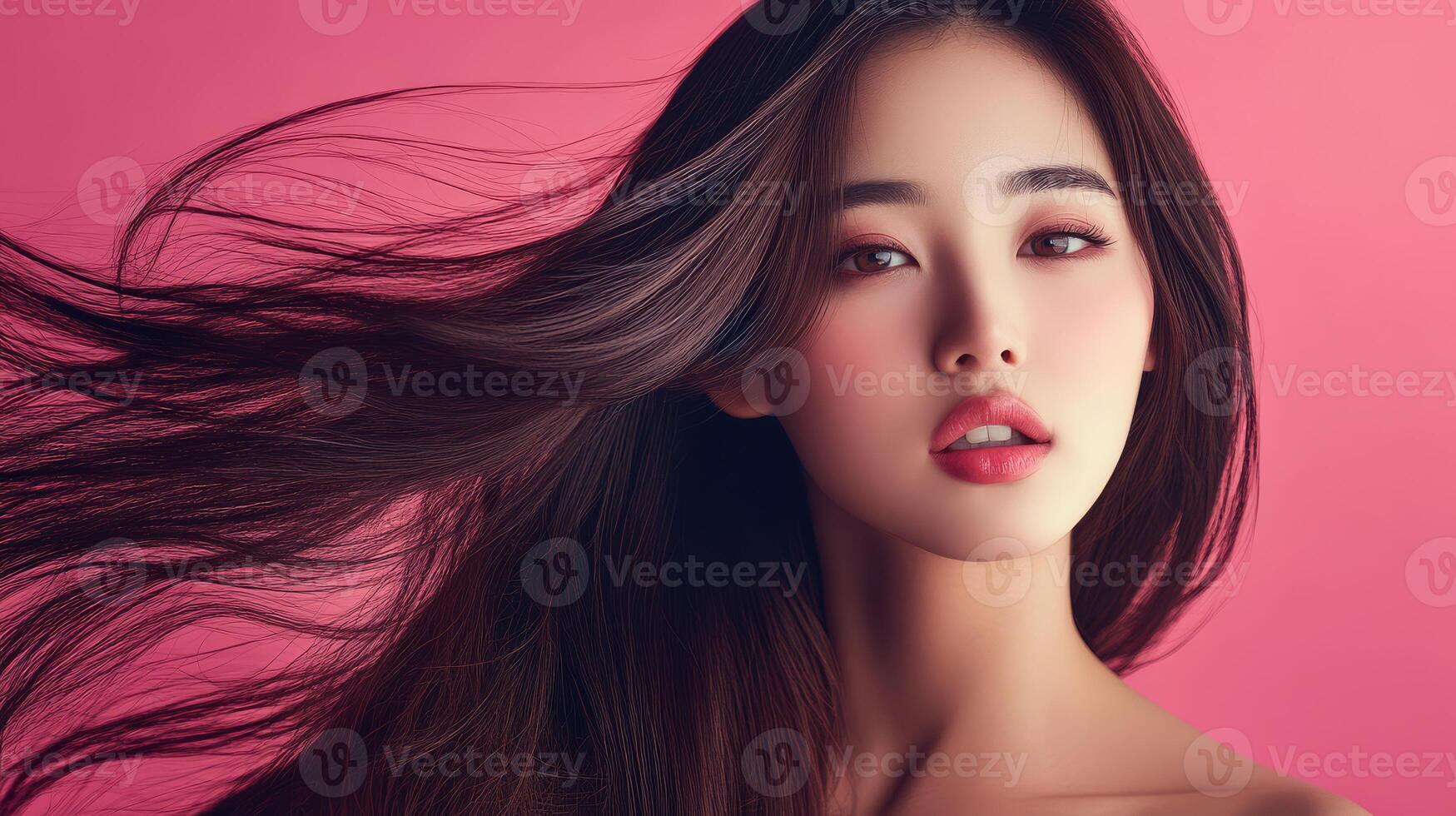 A model showcases her flowing hair with captivating elegance and charm photo