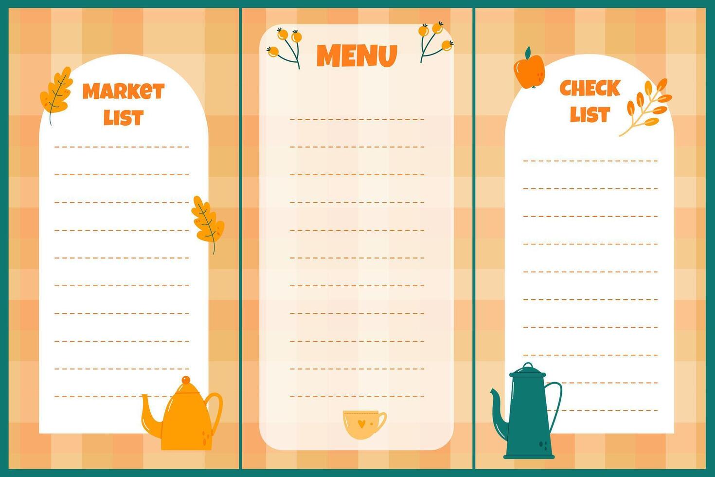 a cute set of autumn-themed kitchen gliders with leaves and utensils vector