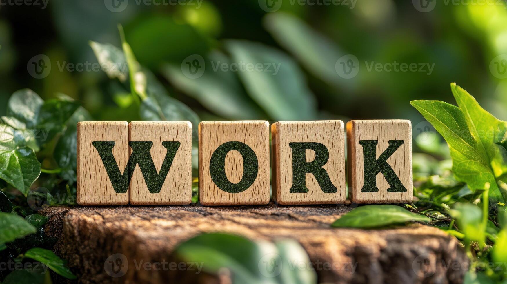 A wooden block with the word WORK written on it photo