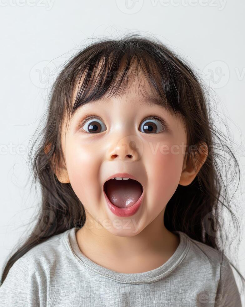 A delighted child exclaims with joy, showcasing their infectious happiness photo