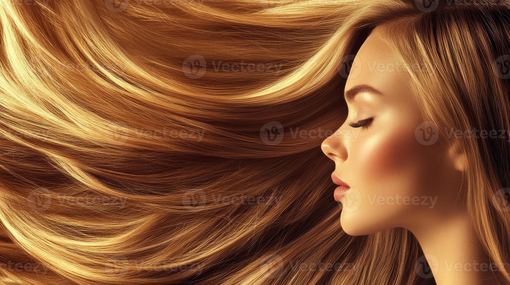 A model exudes elegance with her smooth, flowing hair in a bright setting photo