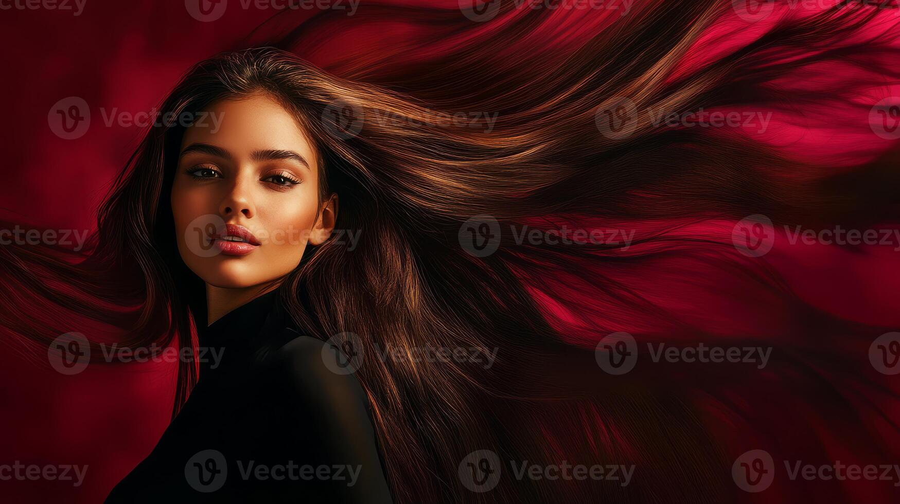 A stunning model showcases her luxurious hair in a captivating pose photo
