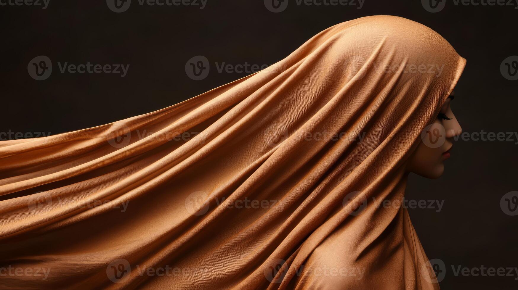 Elegant hijab billows softly as the woman moves, capturing a serene moment photo