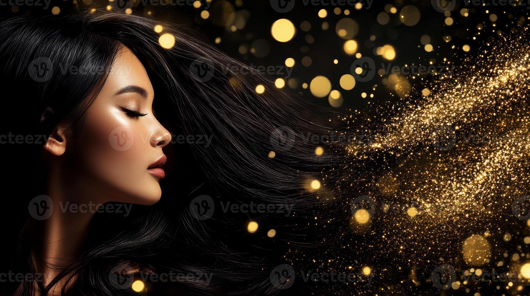 A stunning model captivates with her luxurious hair and radiant beauty photo