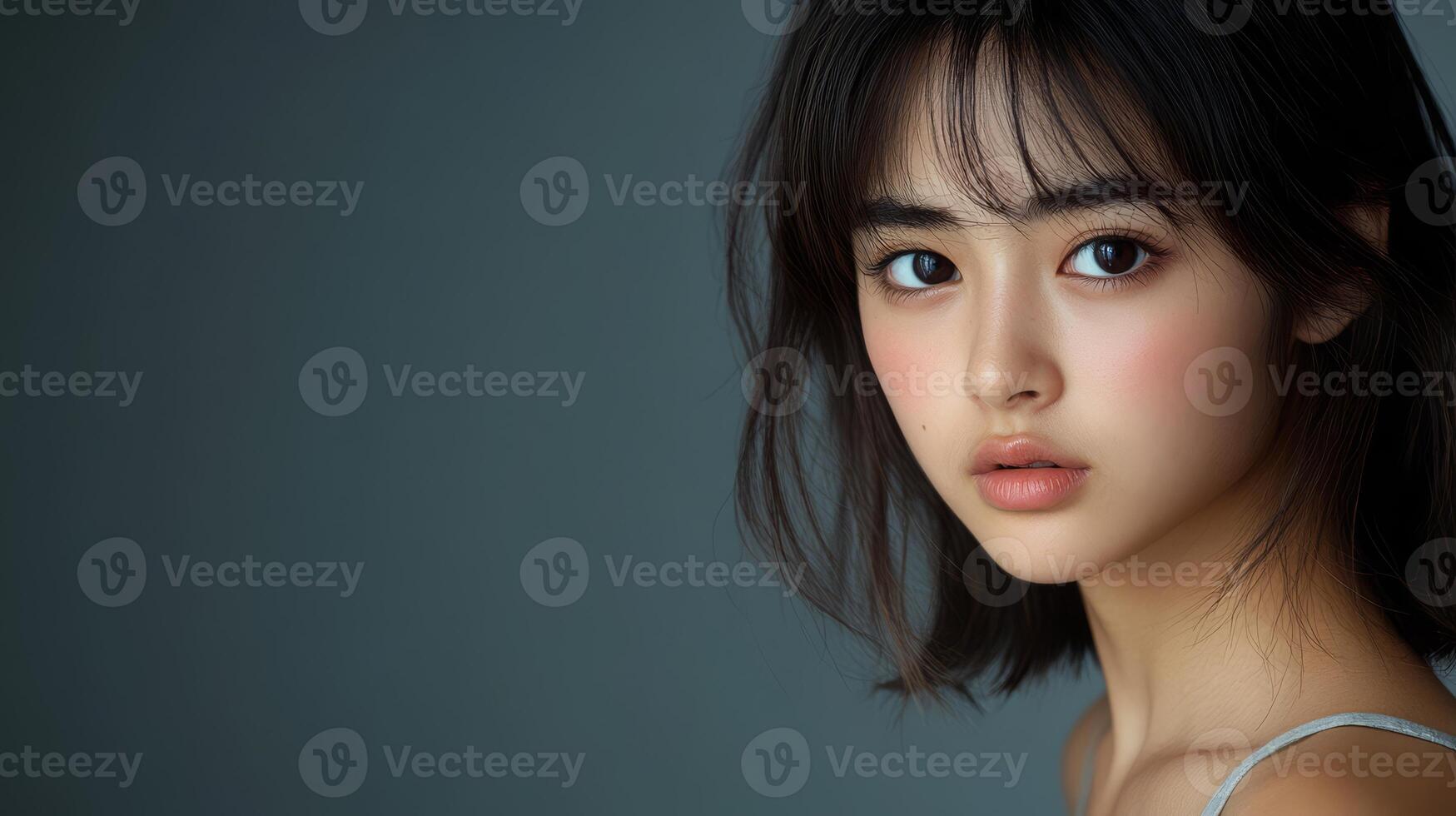 A young Japanese model conveys deep emotion with her expressive gaze photo