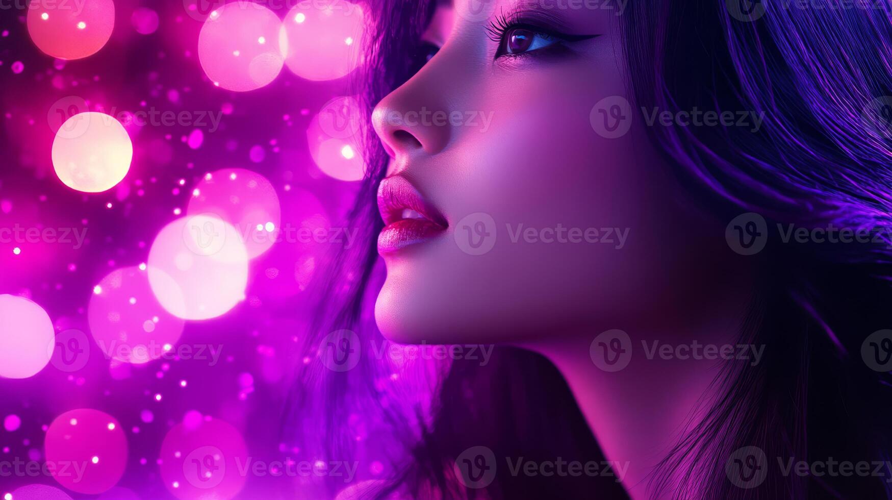 An elegant woman captivates with her beauty against a vibrant backdrop photo