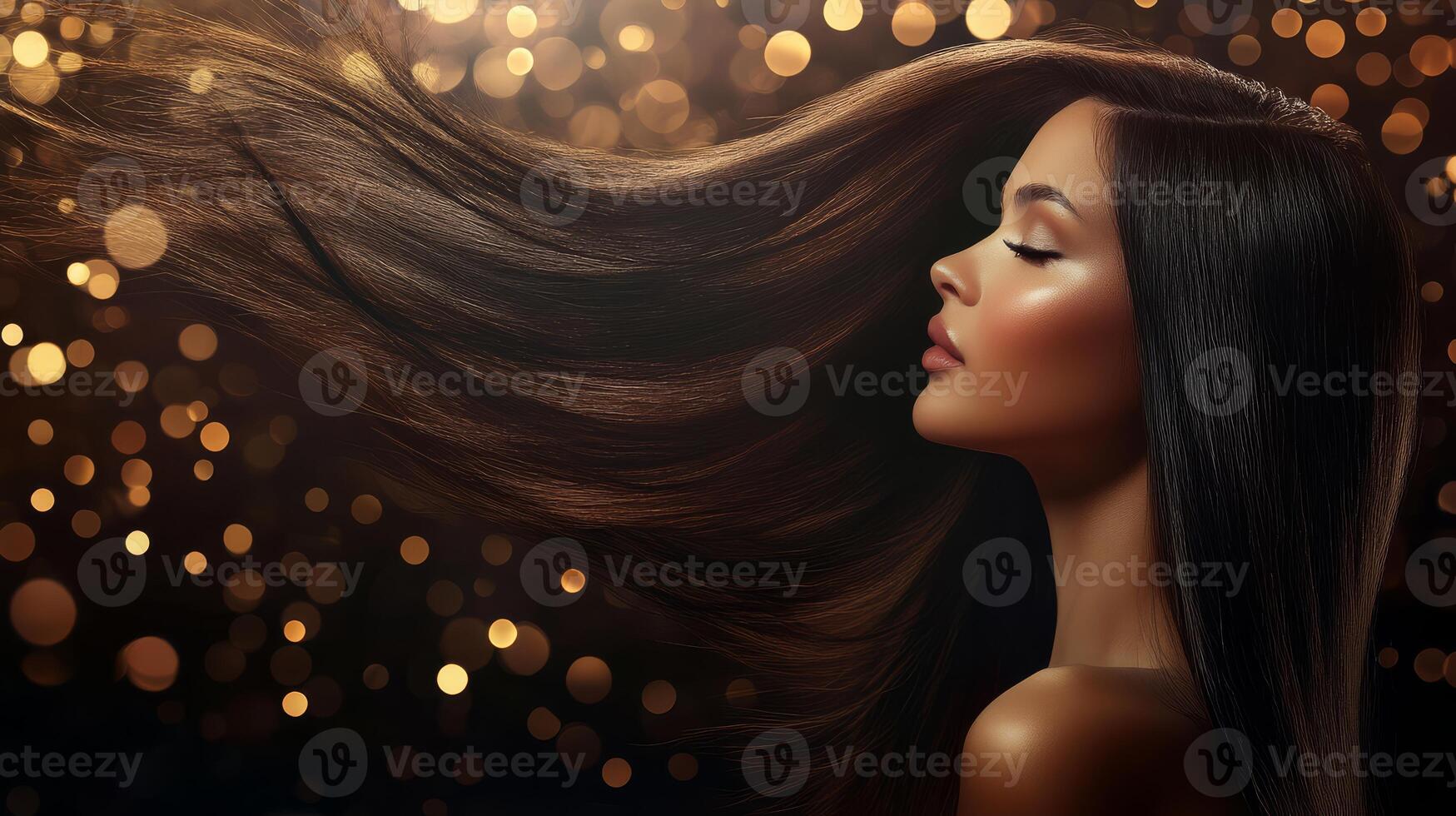 A woman with beautiful hair enjoys a moment of elegance and style photo