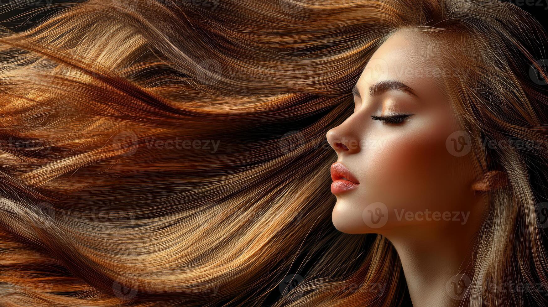 A model with stunning hair captivates with elegance and grace photo