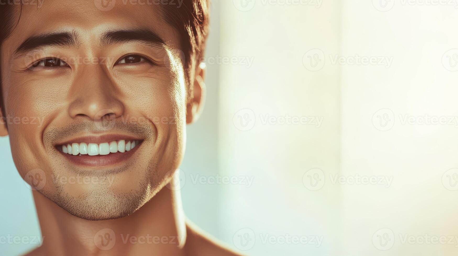 A handsome man showcases his captivating smile and warm demeanor photo