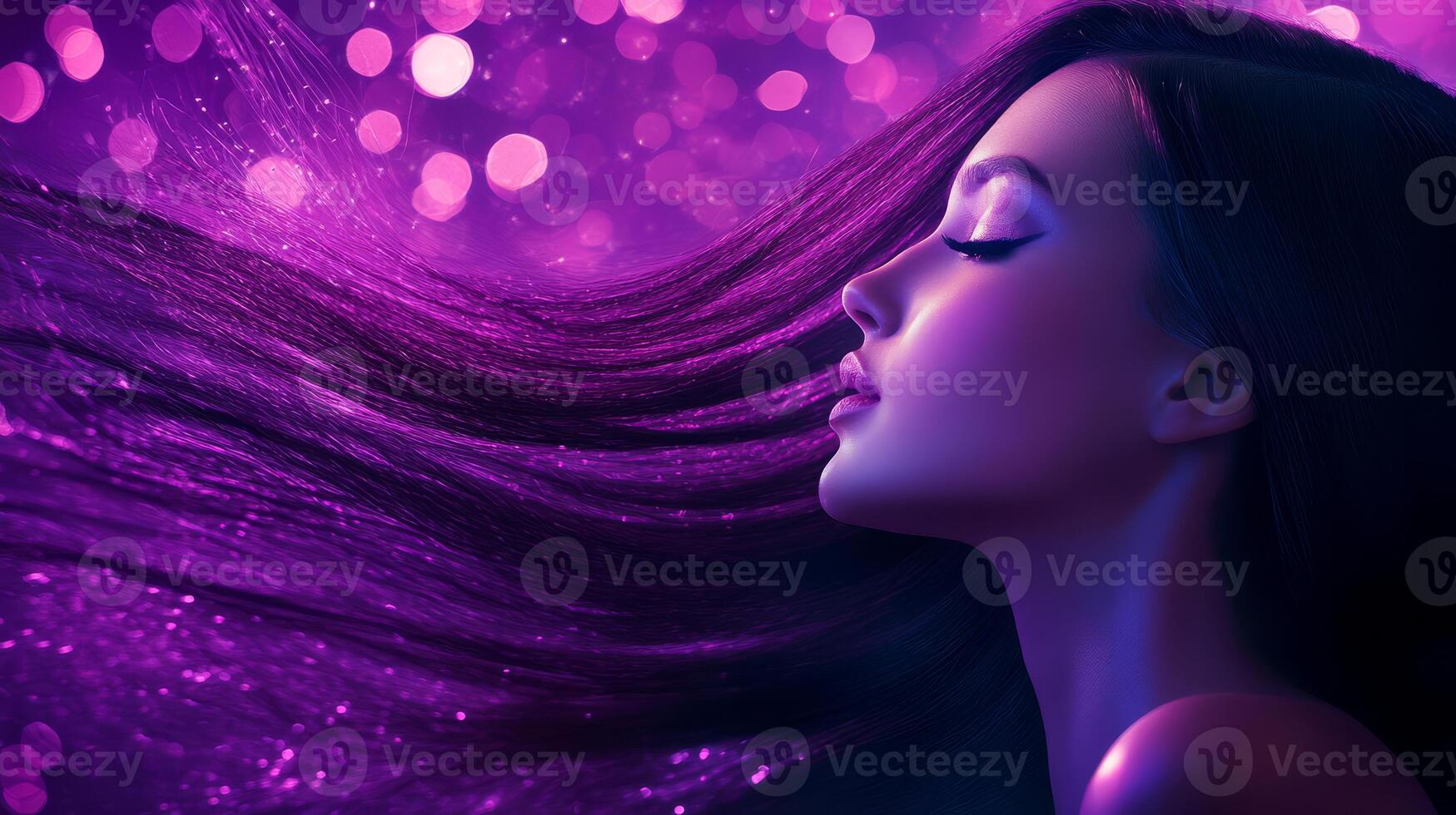 The model showcases her stunning features in a captivating swirl of color photo