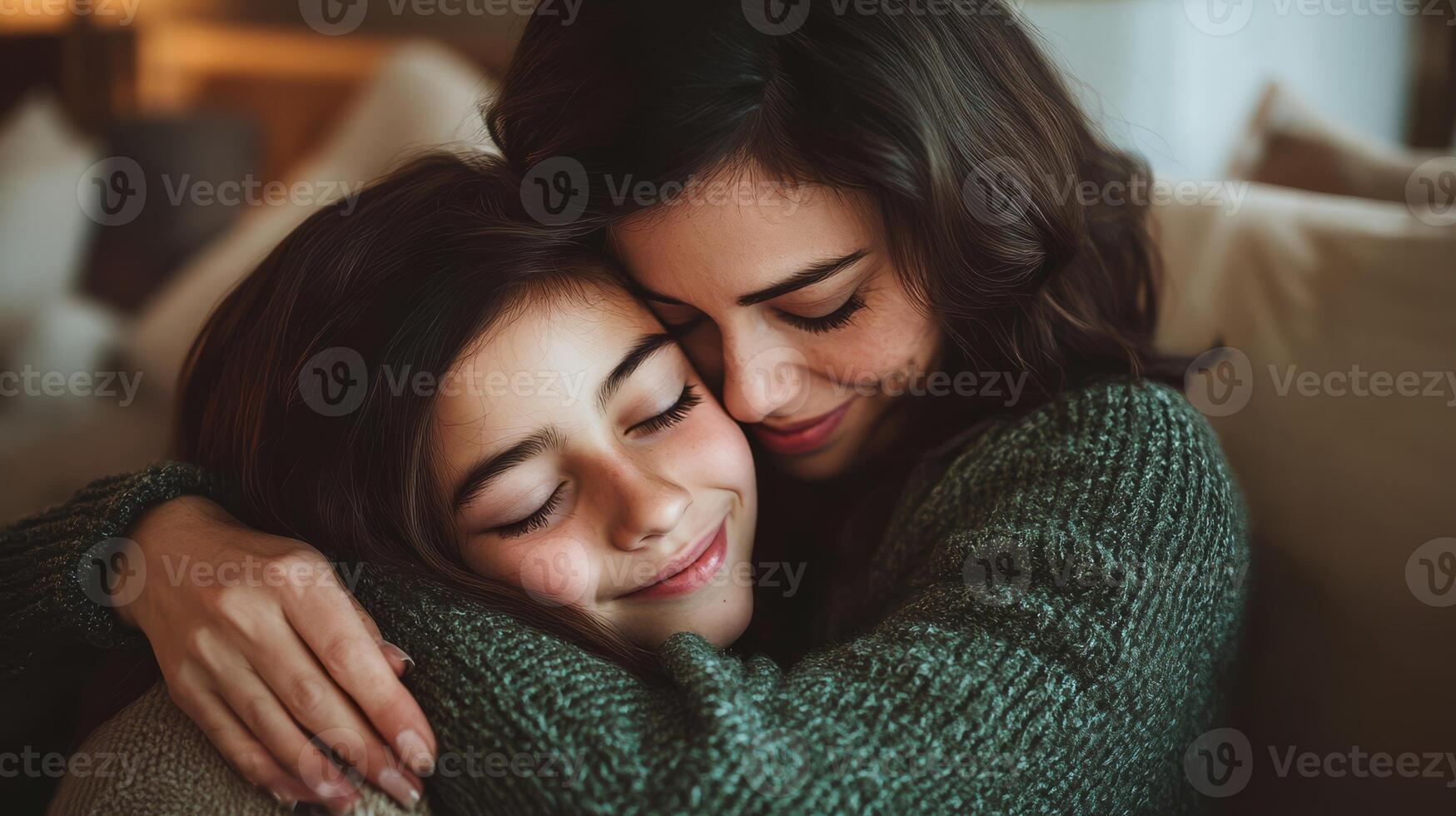 A heartfelt moment of connection shared between mother and daughter photo