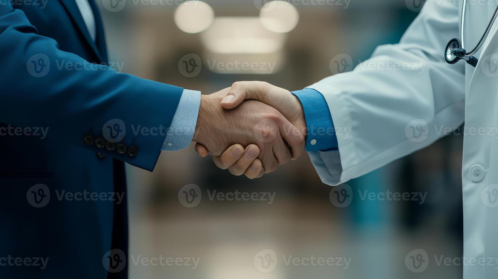A doctor and a client shake hands in a bright, welcoming environment photo