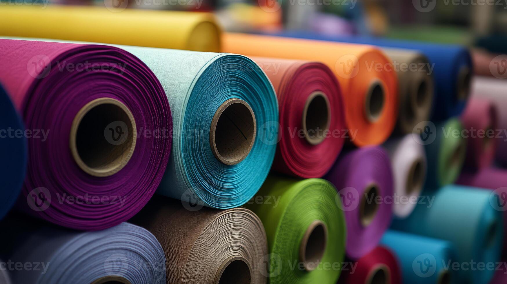 A variety of colorful fabric rolls displayed for creative inspiration and crafting photo