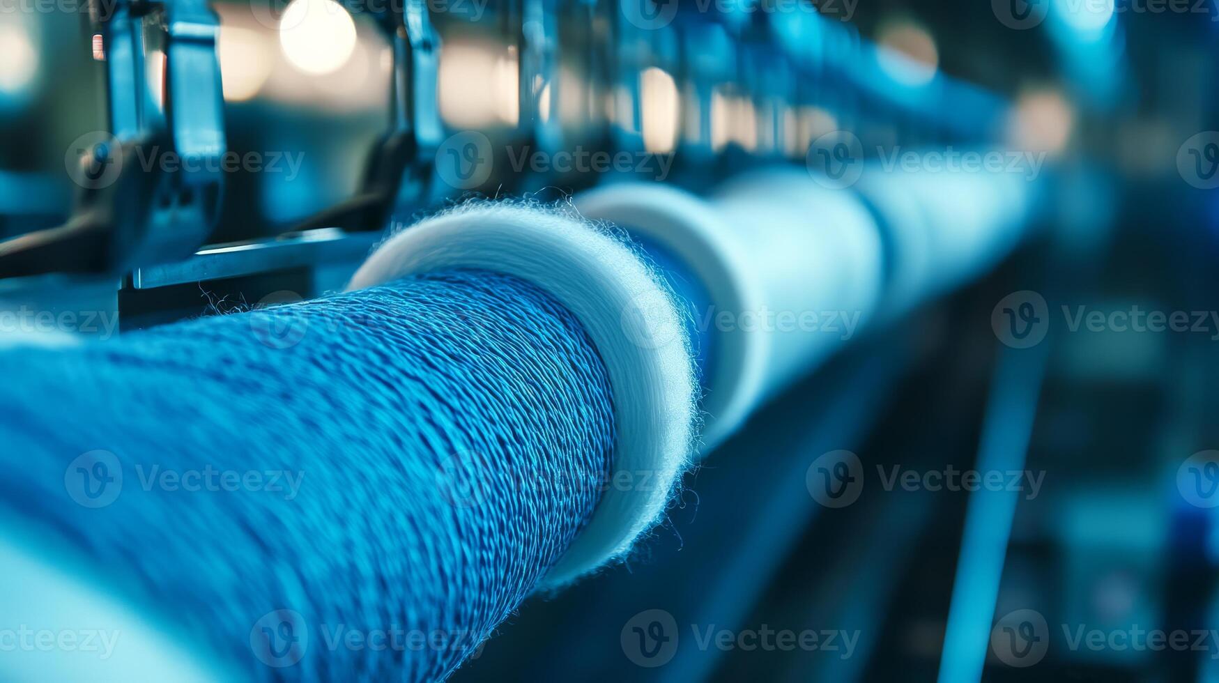 Spools of blue yarn await their role in the textile production line photo