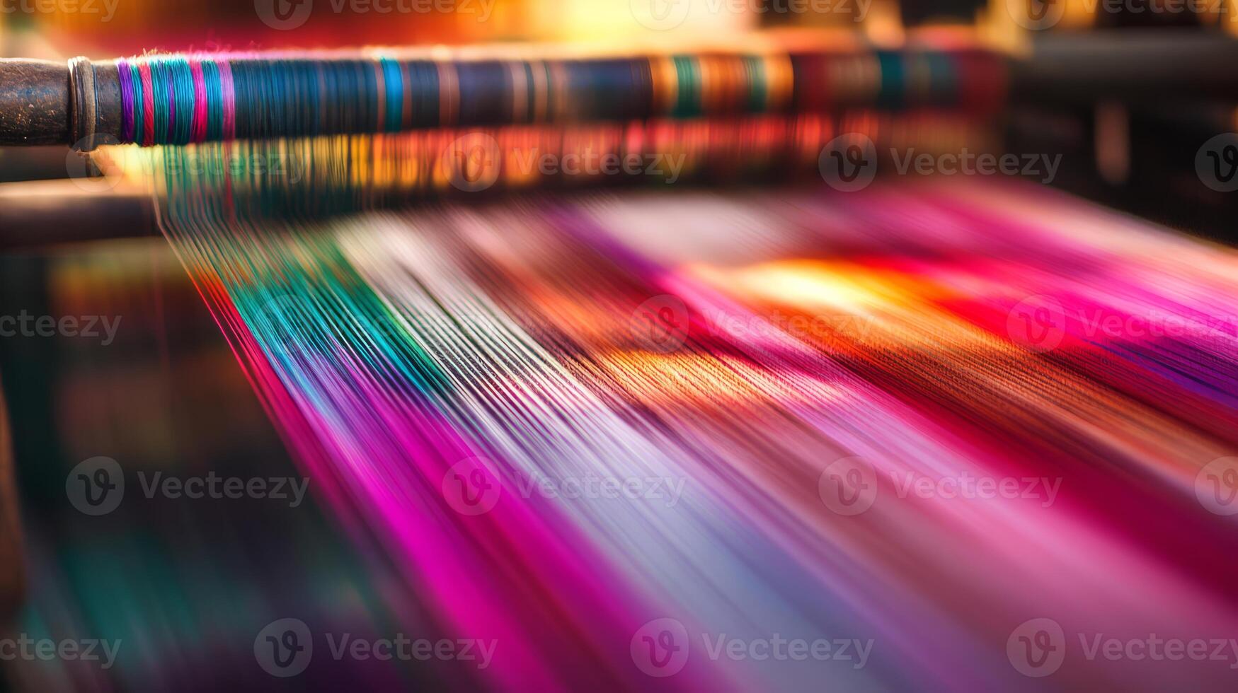 Colorful threads intertwine as skilled artisans create stunning fabric designs photo