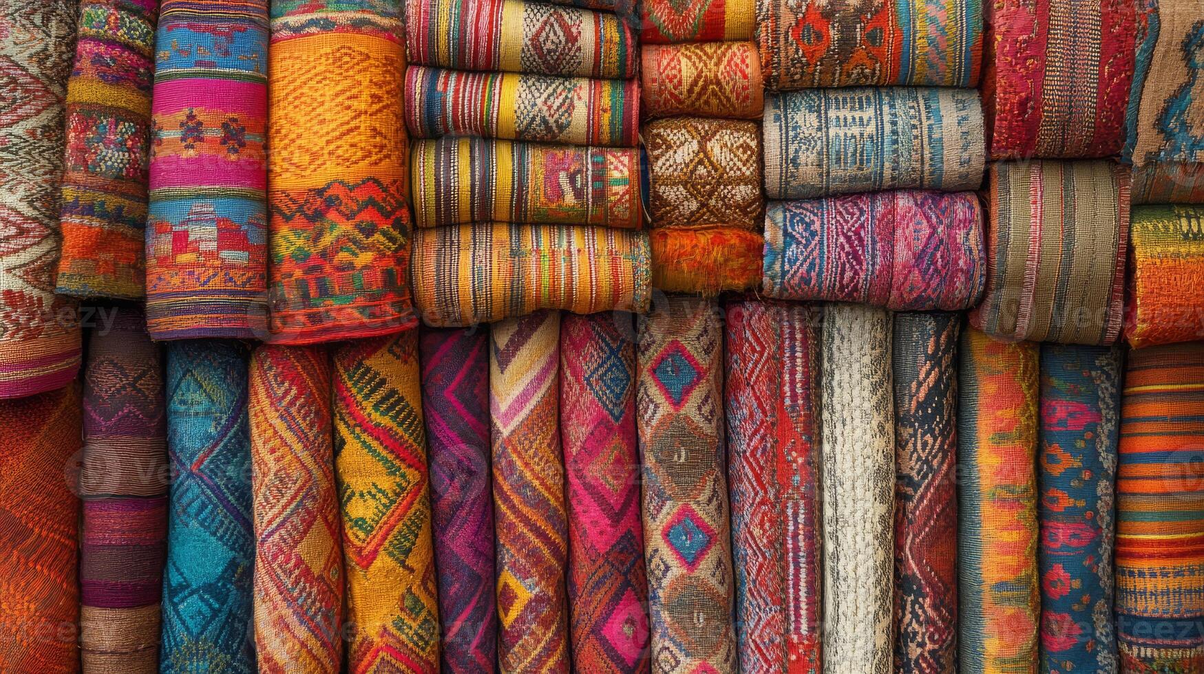 Colorful, traditional fabrics showcase craftsmanship and culture in vibrant patterns photo