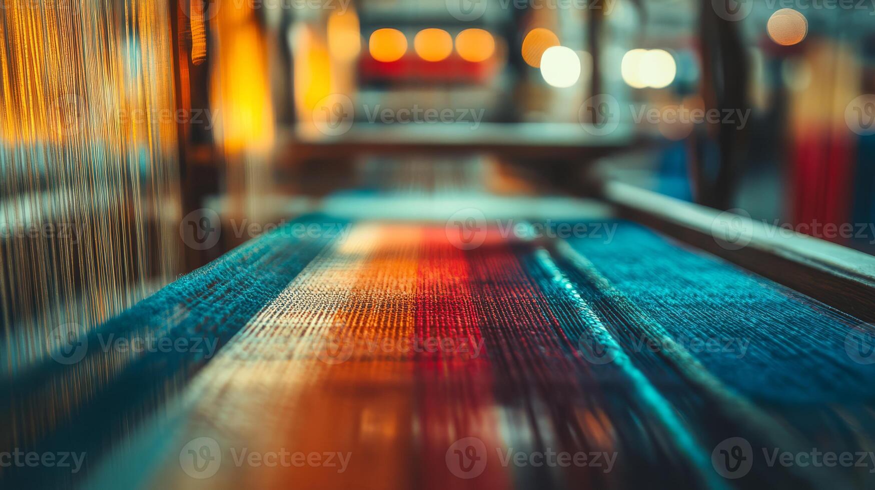 Threads intertwine, creating a tapestry of colors under soft workshop lights photo