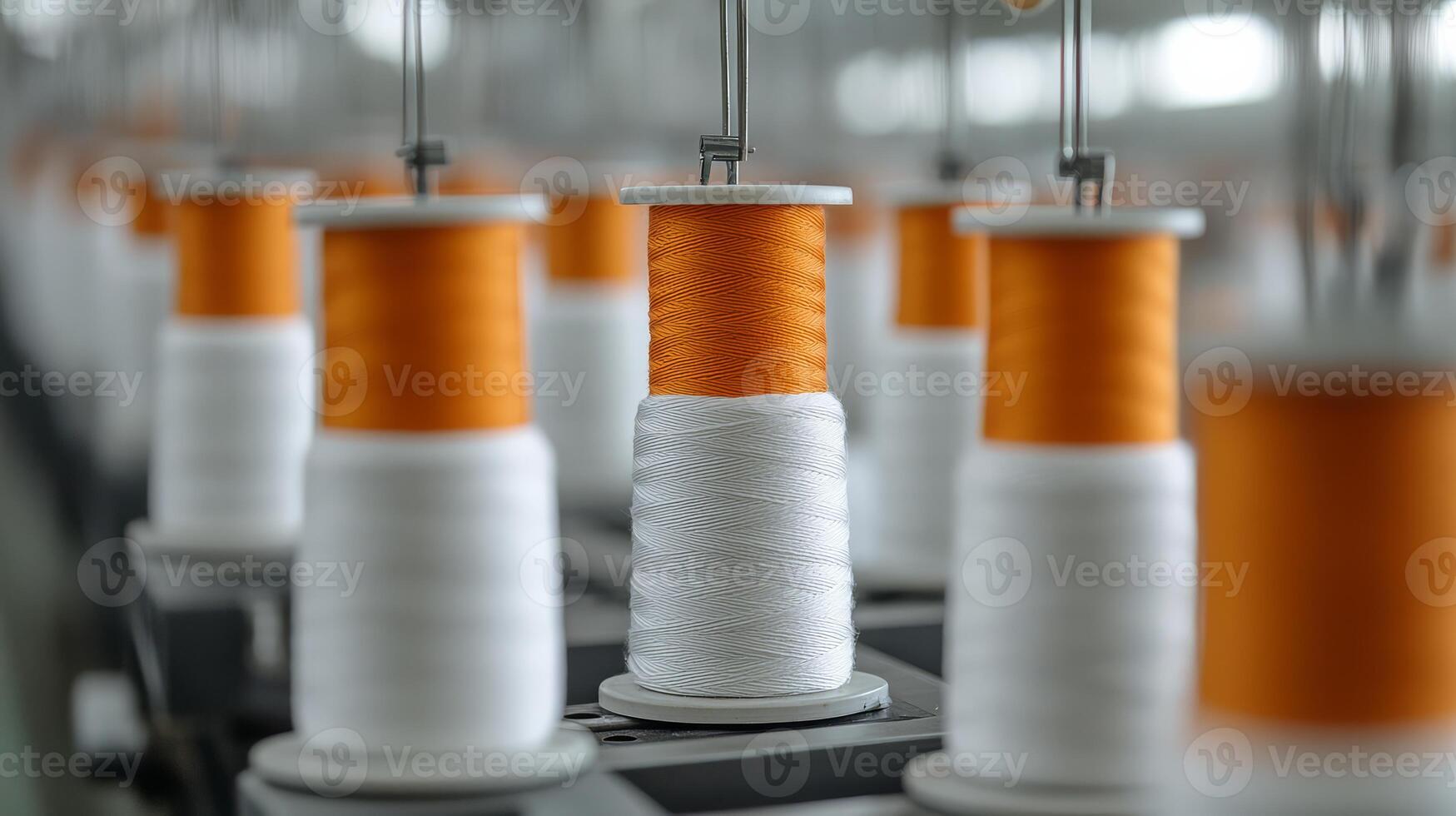 Colorful spools of thread await use in a lively manufacturing setting photo