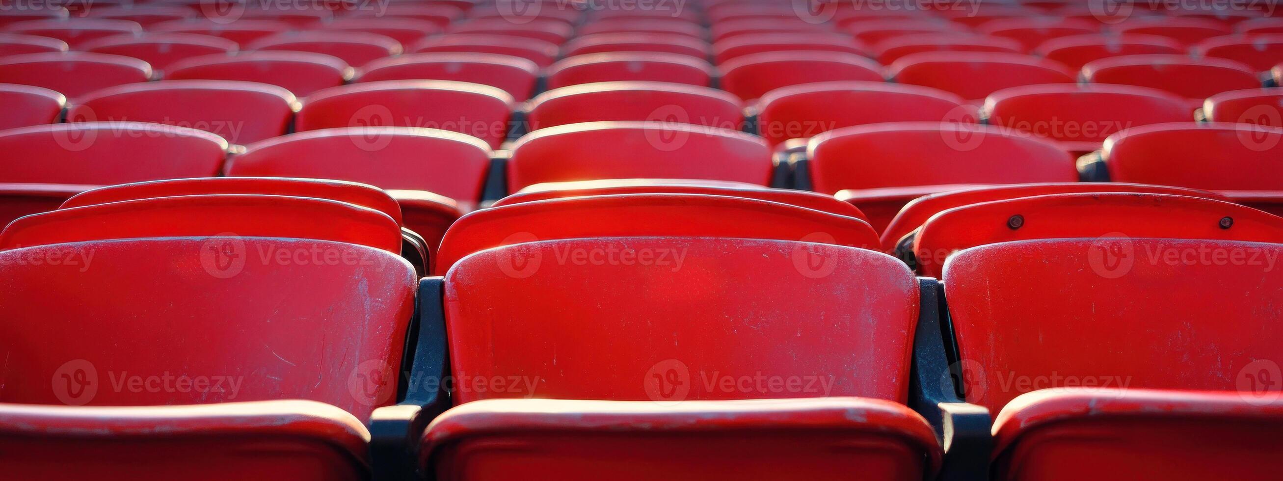 Vibrant Red Stadium Seats in Empty Arena. photo