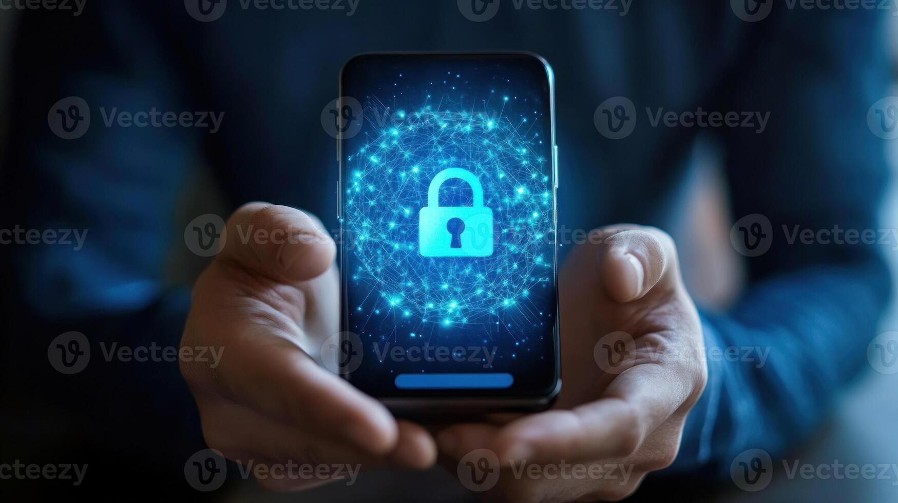 Protecting Personal Information with Advanced Digital Security Padlock on Smartphone. photo